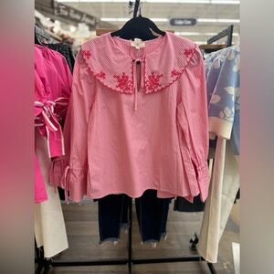 ENTRO 3/4 Sleeve Top with Embroidered Collar